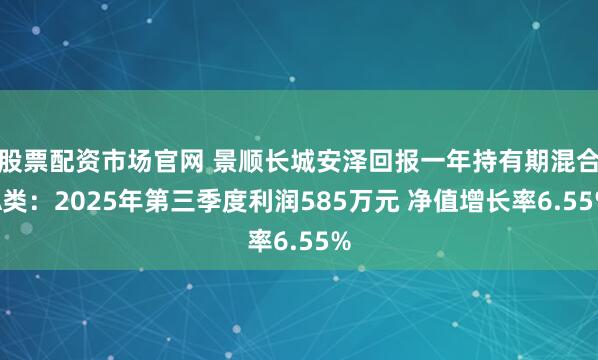 股票配资市场官网 景顺长城安泽回报一年持有期混合A类：2025年第三季度利润585万元 净值增长率6.55%