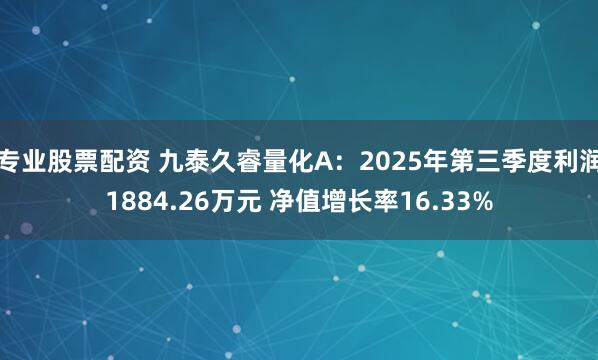 专业股票配资 九泰久睿量化A：2025年第三季度利润1884.26万元 净值增长率16.33%